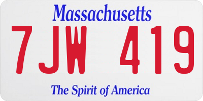 MA license plate 7JW419