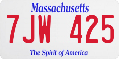 MA license plate 7JW425