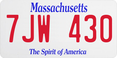 MA license plate 7JW430