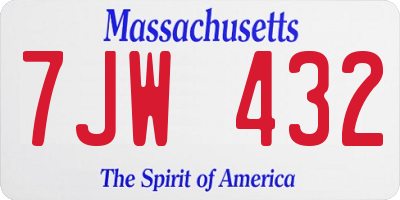 MA license plate 7JW432