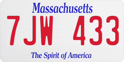 MA license plate 7JW433