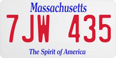 MA license plate 7JW435