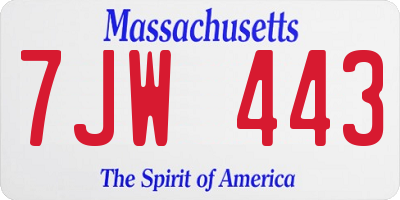 MA license plate 7JW443