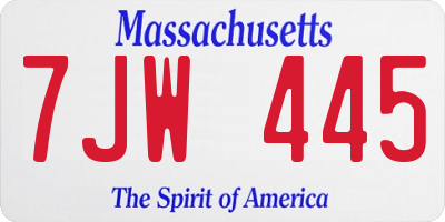 MA license plate 7JW445