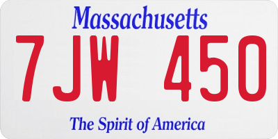MA license plate 7JW450