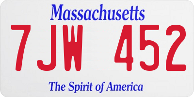 MA license plate 7JW452