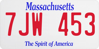 MA license plate 7JW453