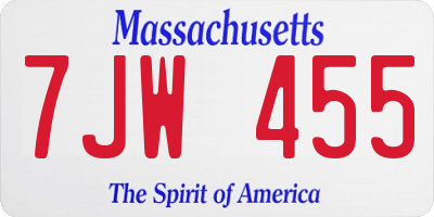 MA license plate 7JW455