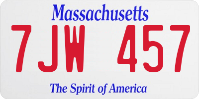 MA license plate 7JW457