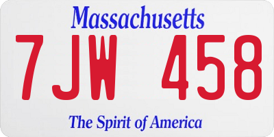 MA license plate 7JW458