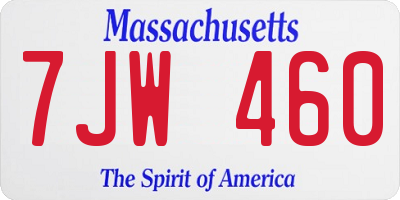 MA license plate 7JW460