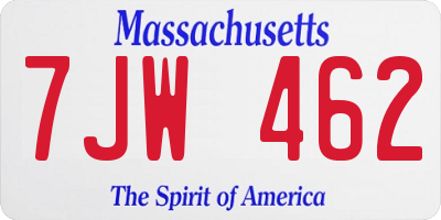 MA license plate 7JW462