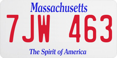 MA license plate 7JW463