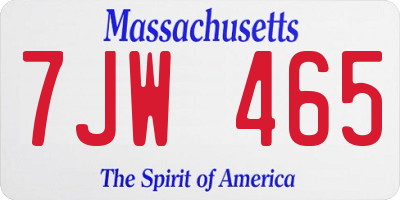 MA license plate 7JW465