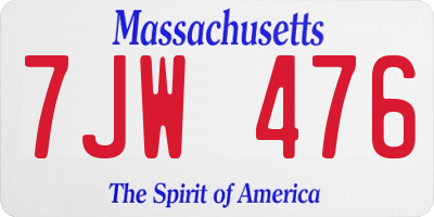 MA license plate 7JW476