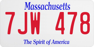 MA license plate 7JW478