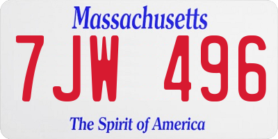 MA license plate 7JW496