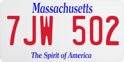 MA license plate 7JW502