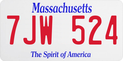 MA license plate 7JW524