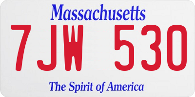 MA license plate 7JW530