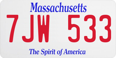 MA license plate 7JW533