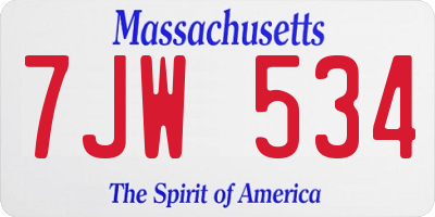 MA license plate 7JW534