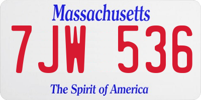 MA license plate 7JW536