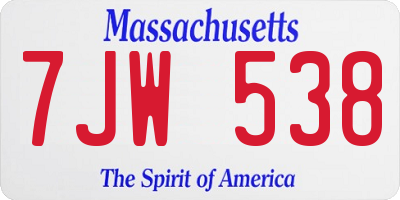 MA license plate 7JW538
