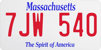 MA license plate 7JW540