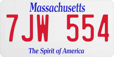 MA license plate 7JW554
