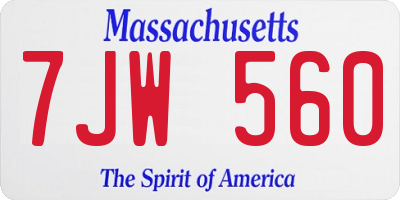 MA license plate 7JW560