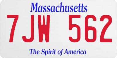 MA license plate 7JW562