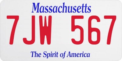 MA license plate 7JW567