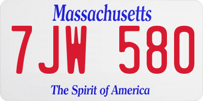 MA license plate 7JW580