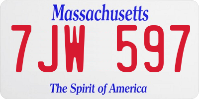 MA license plate 7JW597