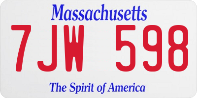 MA license plate 7JW598