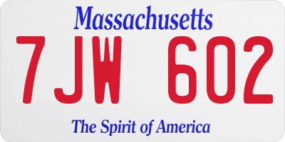 MA license plate 7JW602