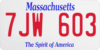 MA license plate 7JW603