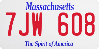 MA license plate 7JW608
