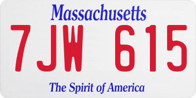 MA license plate 7JW615