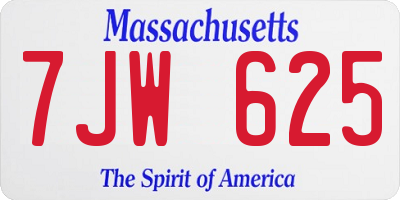 MA license plate 7JW625