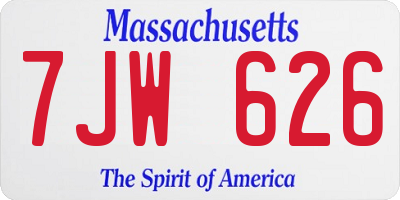MA license plate 7JW626