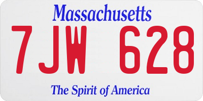 MA license plate 7JW628