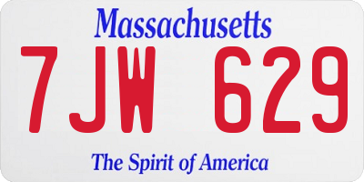 MA license plate 7JW629