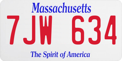 MA license plate 7JW634