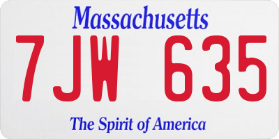 MA license plate 7JW635