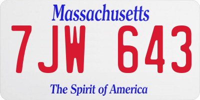 MA license plate 7JW643