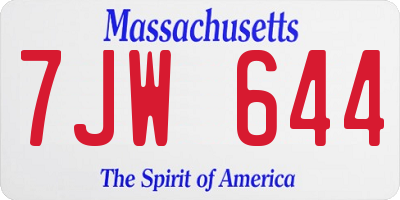 MA license plate 7JW644