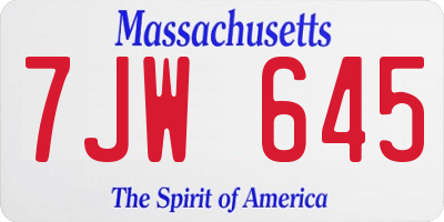 MA license plate 7JW645