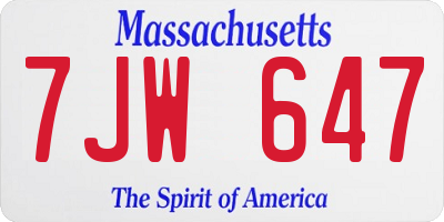 MA license plate 7JW647